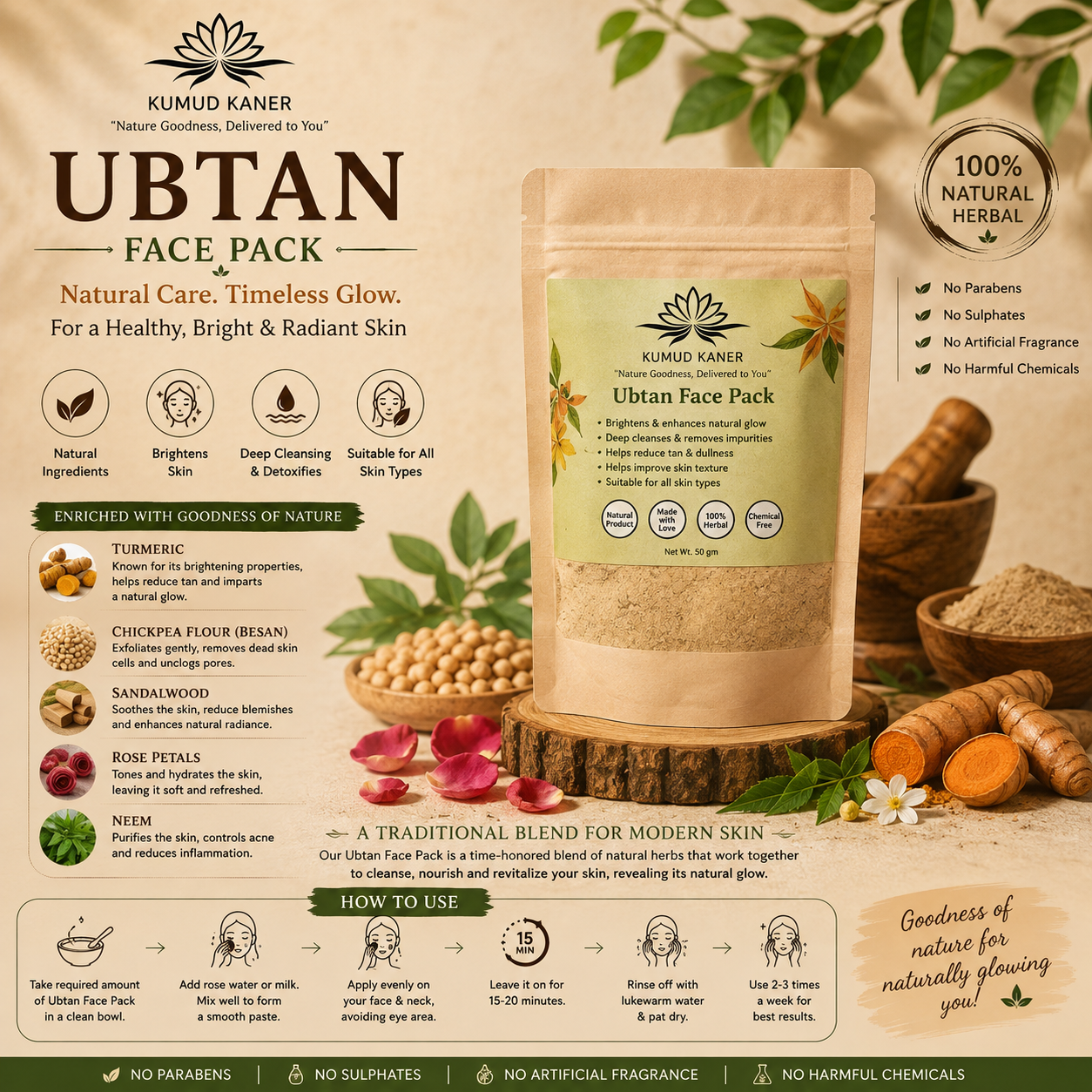 🌿 Ubtan Face Pack — Natural Care for Clear, Radiant Skin